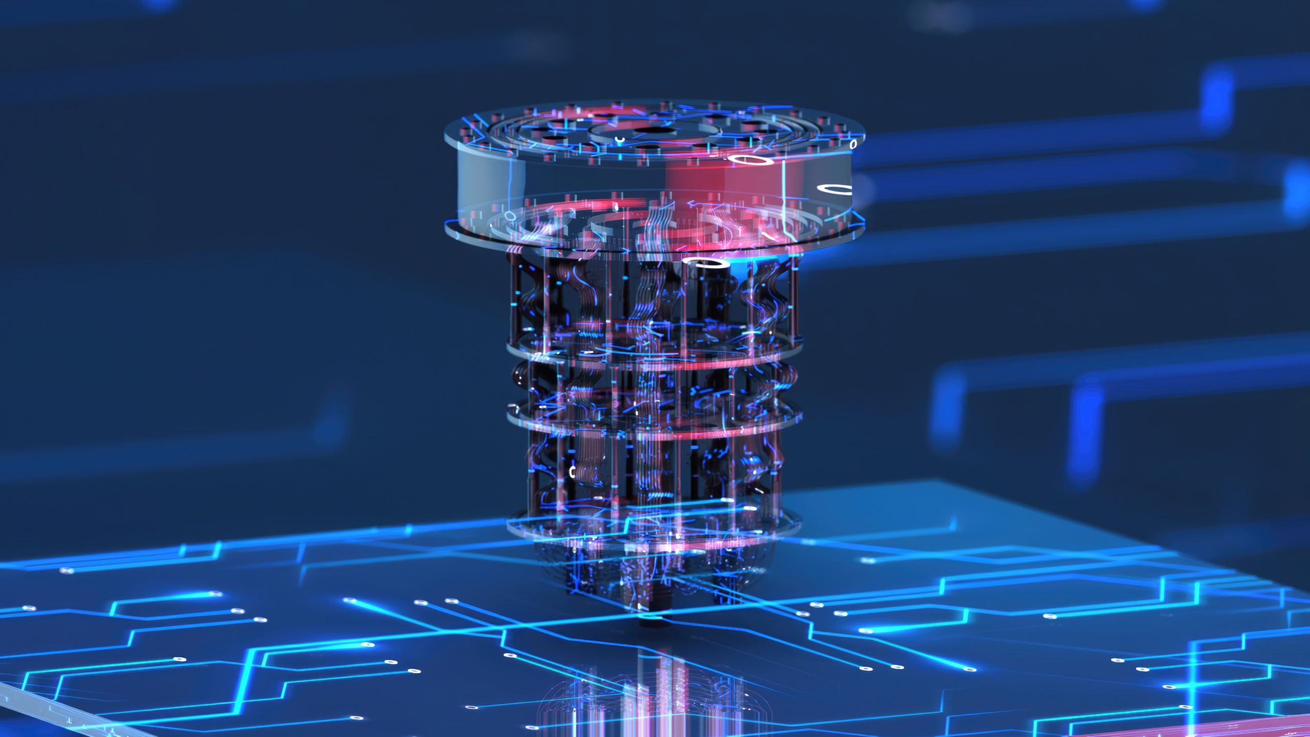 Quantum computer situated within a quantum computing laboratory.